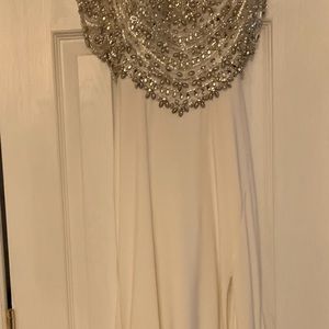 White exquisite silver beading  evening gown.